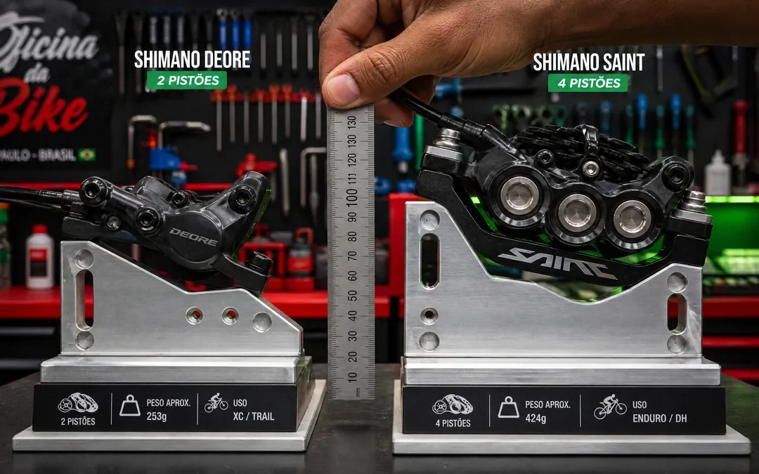 Pinça de quatro pistões multiplica área de frenagem no Enduro