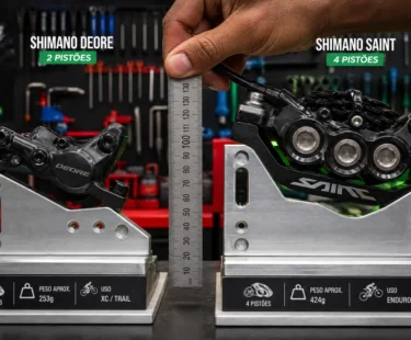 Pinça de quatro pistões multiplica área de frenagem no Enduro