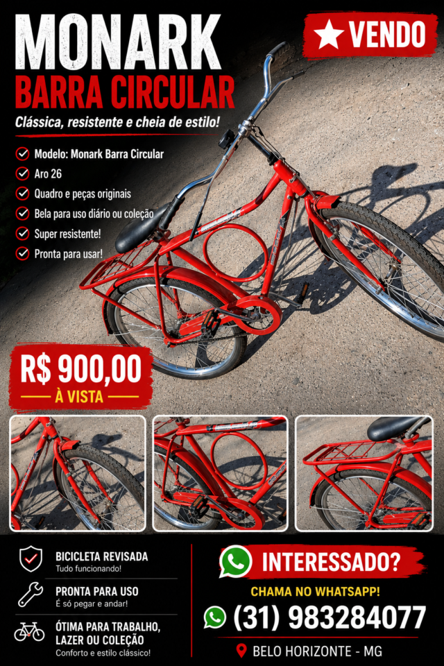 Bicicleta Urbana Monark Barra Circular Aro 26 Quadro 19 1V | Bazar Bikes Anúncio Bazar Bikes